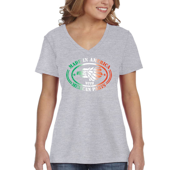 Free Shipping Women's Made in America Mexican Parts Pride Cinco De Mayo Spring Break V-Neck Short Sleeve T-Shirt Birthday Gift Summer Party