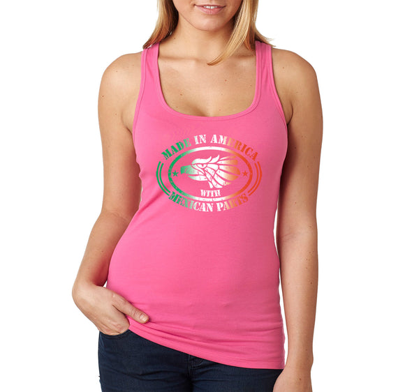Free Shipping Women's Made in America Mexican Parts Pride Cinco De Mayo Spring Break Racer-back Tank-Top Birthday Gift  Summer Party