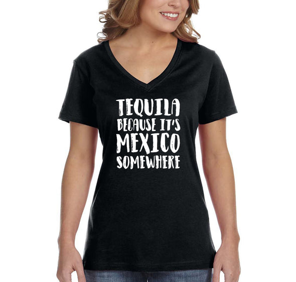 Free Shipping Women's Tequila It's Mexico Somewhere Cinco De Mayo Spring Break V-Neck Short Sleeve T-Shirt Birthday Gift Summer Party
