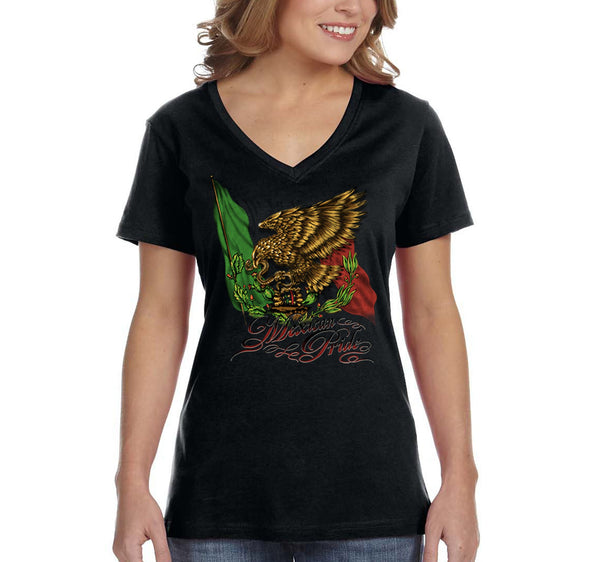 Free Shipping Women's Mexican Pride Eagle Flag La Bandera Cinco De Mayo Spring Break V-Neck Short Sleeve T-Shirt Birthday Gift Summer Party