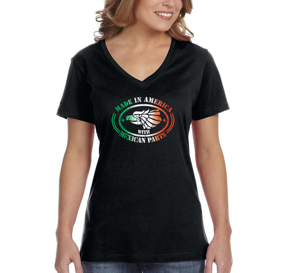 Free Shipping Women's Made in America Mexican Parts Pride Cinco De Mayo Spring Break V-Neck Short Sleeve T-Shirt Birthday Gift Summer Party