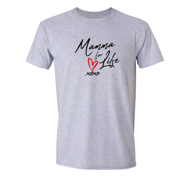 Free Shipping Men's Mamma Mama For Life XoXo Heart Mother's Day Crewneck Short Sleeve T-Shirt Birthday Gift Aunt Nana Mother Grandma Tee
