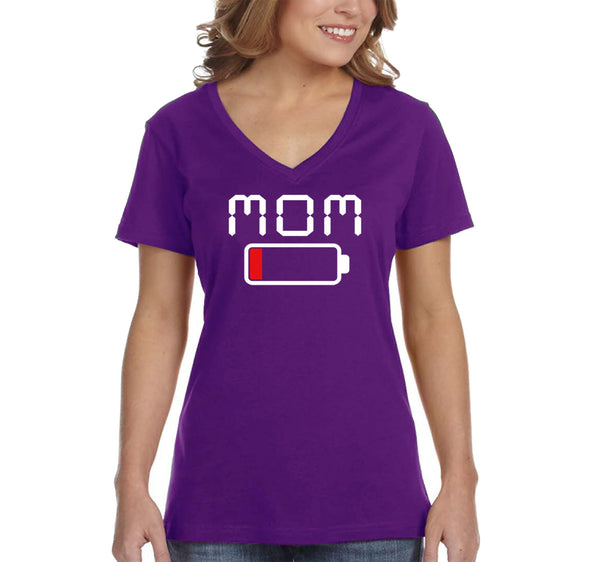 Free Shipping Women's Mom Battery Low Funny Mother's Day V-Neck Short Sleeve T-Shirt Birthday Gift Aunt Nana Mother Grandma Tee