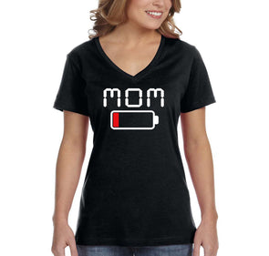 Free Shipping Women's Mom Battery Low Funny Mother's Day V-Neck Short Sleeve T-Shirt Birthday Gift Aunt Nana Mother Grandma Tee