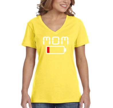 Free Shipping Women's Mom Battery Low Funny Mother's Day V-Neck Short Sleeve T-Shirt Birthday Gift Aunt Nana Mother Grandma Tee