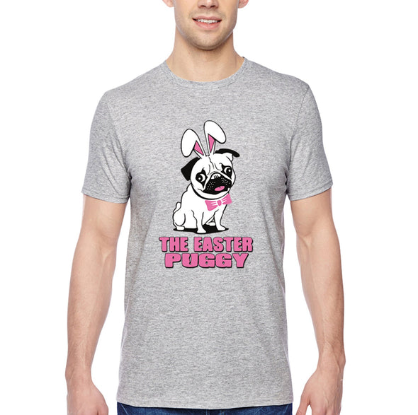 Free Shipping Men's Pug Dog Ears Easter Bunny Holiday Crewneck Short Sleeve T-Shirt Rabbit Lover Funny Egg Hunt Spring Gift Cute Tee