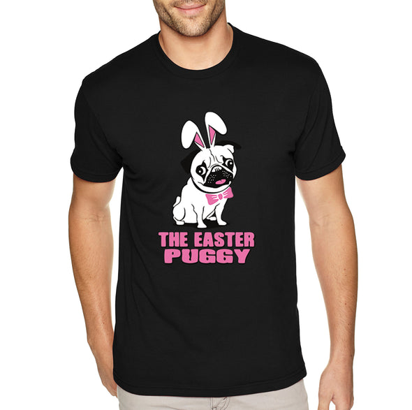 Free Shipping Men's Pug Dog Ears Easter Bunny Holiday Crewneck Short Sleeve T-Shirt Rabbit Lover Funny Egg Hunt Spring Gift Cute Tee