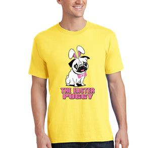 Free Shipping Men's Pug Dog Ears Easter Bunny Holiday Crewneck Short Sleeve T-Shirt Rabbit Lover Funny Egg Hunt Spring Gift Cute Tee