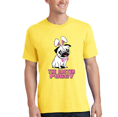 Free Shipping Men's Pug Dog Ears Easter Bunny Holiday Crewneck Short Sleeve T-Shirt Rabbit Lover Funny Egg Hunt Spring Gift Cute Tee