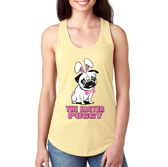 Free Shipping Women's Pug Dog Ears Easter Bunny Holiday Racer-Back Tank-Top Rabbit Lover Funny Egg Hunt Spring Gift