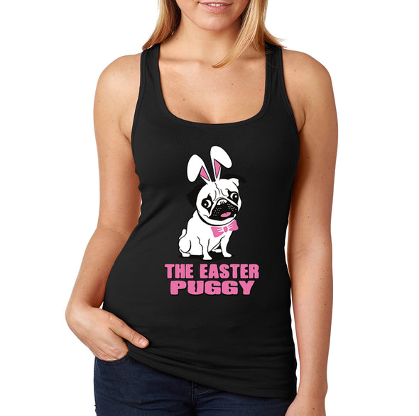 Free Shipping Women's Pug Dog Ears Easter Bunny Holiday Racer-Back Tank-Top Rabbit Lover Funny Egg Hunt Spring Gift