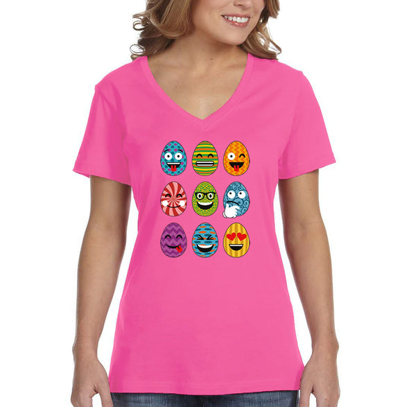 Free Shipping Women's Emoji Egg Hunt Easter Holiday V-Neck Short Sleeve T-Shirt Bunny Rabbit Lover Funny Egg Hunt Spring Gift Cute Tee