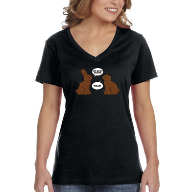 Free Shipping Women's Chocolate Bunnies Talking Funny Easter Holiday V-Neck Short Sleeve T-Shirt Bunny Rabbit Funny Egg Hunt Spring Gift Tee