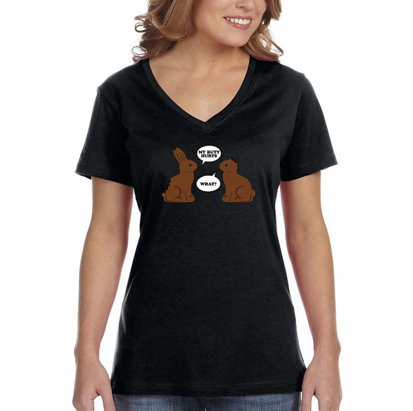 Free Shipping Women's Chocolate Bunnies Talking Funny Easter Holiday V-Neck Short Sleeve T-Shirt Bunny Rabbit Funny Egg Hunt Spring Gift Tee