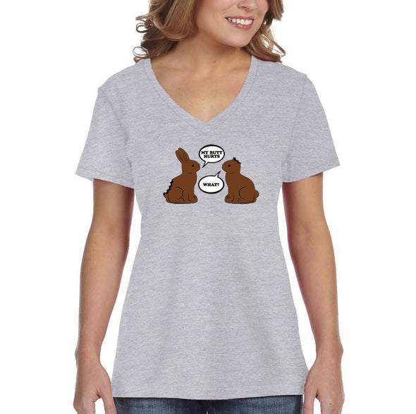 Free Shipping Women's Chocolate Bunnies Talking Funny Easter Holiday V-Neck Short Sleeve T-Shirt Bunny Rabbit Funny Egg Hunt Spring Gift Tee
