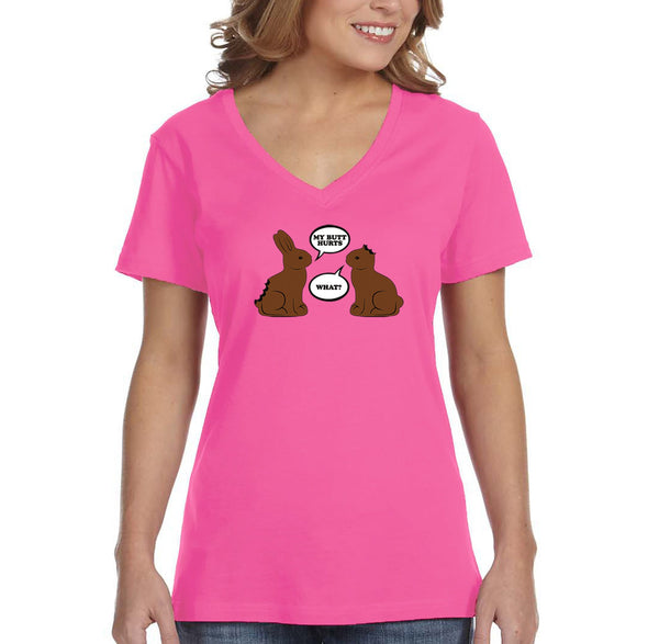Free Shipping Women's Chocolate Bunnies Talking Funny Easter Holiday V-Neck Short Sleeve T-Shirt Bunny Rabbit Funny Egg Hunt Spring Gift Tee