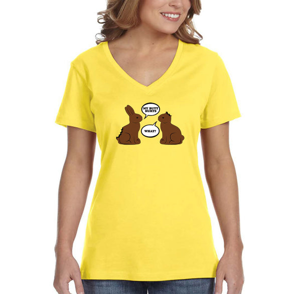 Free Shipping Women's Chocolate Bunnies Talking Funny Easter Holiday V-Neck Short Sleeve T-Shirt Bunny Rabbit Funny Egg Hunt Spring Gift Tee