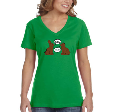 Free Shipping Women's Chocolate Bunnies Talking Funny Easter Holiday V-Neck Short Sleeve T-Shirt Bunny Rabbit Funny Egg Hunt Spring Gift Tee