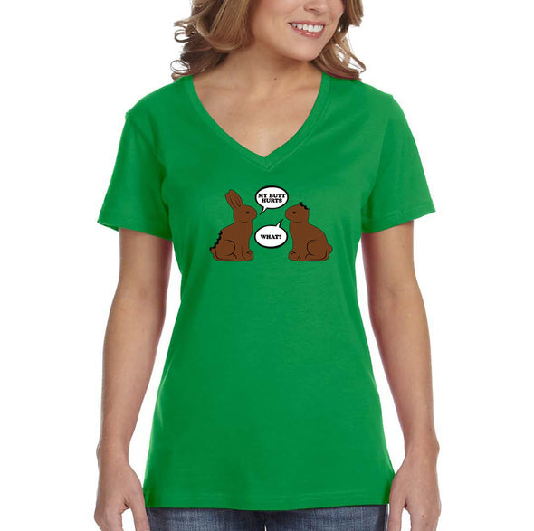 Free Shipping Women's Chocolate Bunnies Talking Funny Easter Holiday V-Neck Short Sleeve T-Shirt Bunny Rabbit Funny Egg Hunt Spring Gift Tee