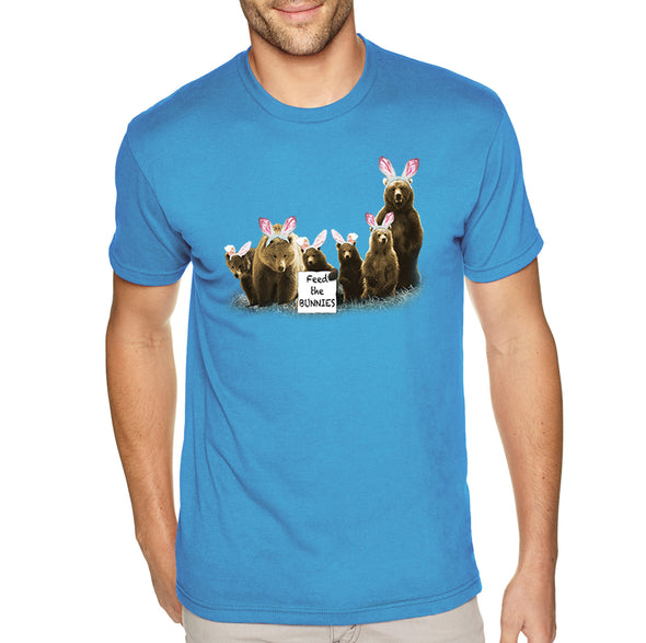 Free Shipping Men's Feed the Bunnies Bears Funny Easter Holiday Crewneck Short Sleeve T-Shirt Bunny Rabbit Funny Egg Hunt Spring Gift Tee