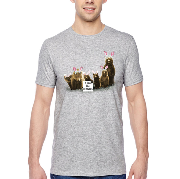 Free Shipping Men's Feed the Bunnies Bears Funny Easter Holiday Crewneck Short Sleeve T-Shirt Bunny Rabbit Funny Egg Hunt Spring Gift Tee