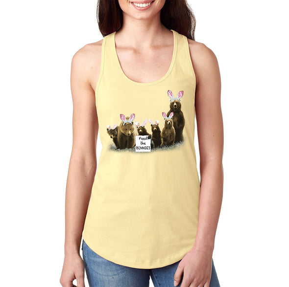 Free Shipping Women's Feed the Bunnies Bears Funny Easter Holiday Racer-Back Tank-Top Bunny Rabbit Funny Egg Hunt Spring Gift