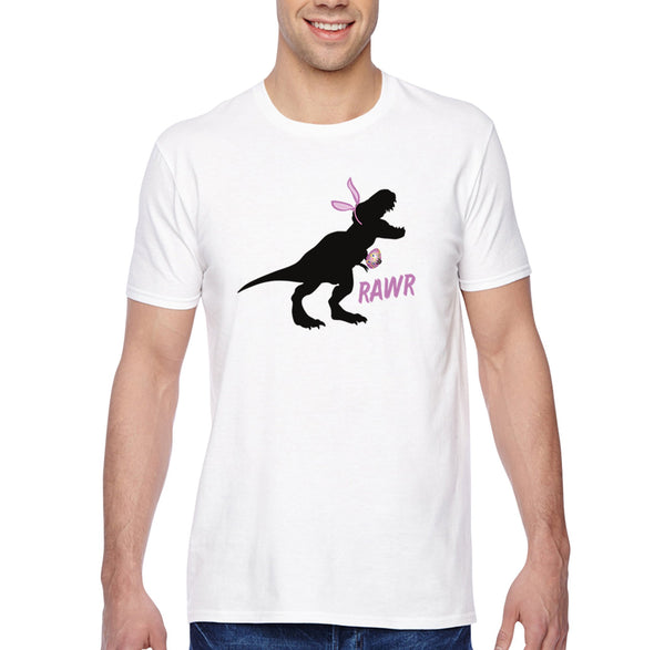 Free Shipping Men's Rawr T-Rex Dinosaur Easter Holiday Crewneck Short Sleeve T-Shirt Bunny Rabbit Funny Egg Hunt Spring Gift Cute Tee