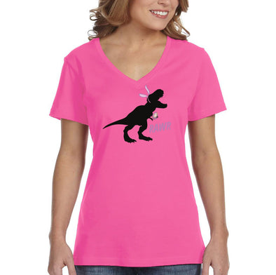 Free Shipping Women's Rawr T-Rex Dinosaur Easter Holiday V-Neck Short Sleeve T-Shirt Bunny Rabbit Funny Egg Hunt Spring Gift Cute Tee