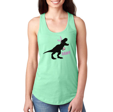 Free Shipping Women's Rawr T-Rex Dinosaur Easter Holiday Racer-Back Tank-Top Bunny Rabbit Funny Egg Hunt Spring Gift Cute Tee