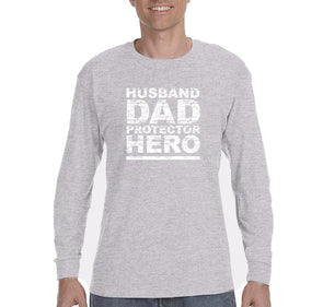 Free Shipping Men's Husband Dad Protector Hero Father's Day Long Sleeve T-Shirt Funny Birthday Gift Grandpa Grandfather Tee