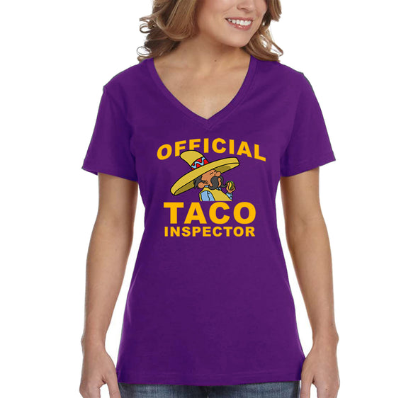 Free Shipping Women's Official Taco Inspector Cinco De Mayo Spring Break V-Neck Short Sleeve T-Shirt Birthday Gift Drinking Summer Party