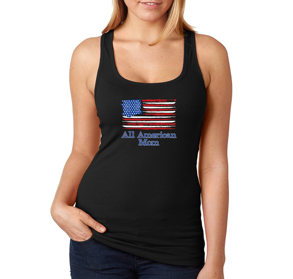 Free Shipping Women's All American Mom USA Flag Mother's Day Racer-back Tank-Top Birthday Gift Spring Aunt Nana Mother Grandma Tee