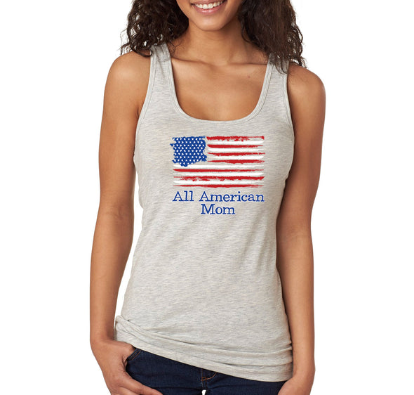 Free Shipping Women's All American Mom USA Flag Mother's Day Racer-back Tank-Top Birthday Gift Spring Aunt Nana Mother Grandma Tee