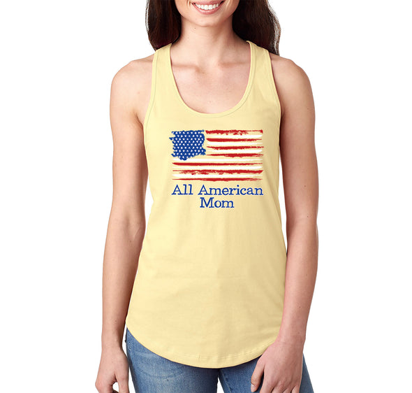 Free Shipping Women's All American Mom USA Flag Mother's Day Racer-back Tank-Top Birthday Gift Spring Aunt Nana Mother Grandma Tee