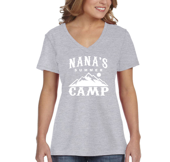 Free Shipping Women's Nana's Summer Camp Mother's Day V-Neck Short Sleeve T-Shirt Birthday Gift Spring Aunt Nana Mother Grandma Tee