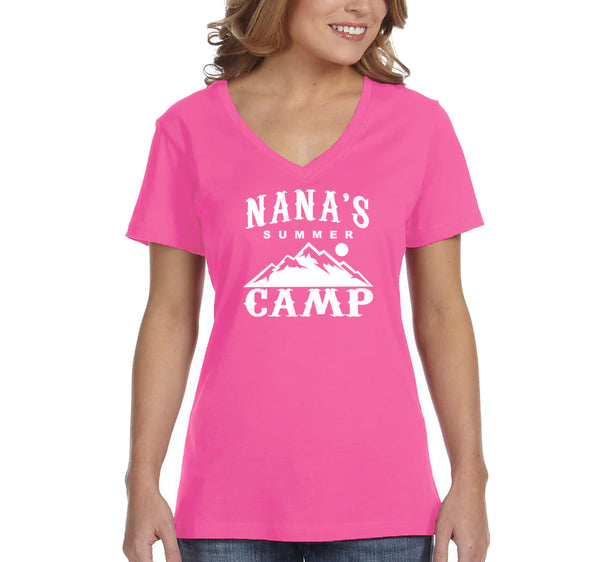 Free Shipping Women's Nana's Summer Camp Mother's Day V-Neck Short Sleeve T-Shirt Birthday Gift Spring Aunt Nana Mother Grandma Tee