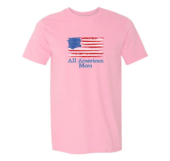 Free Shipping Men's All American Mom USA Flag Mother's Day Crewneck Short Sleeve T-Shirt Birthday Gift Spring Aunt Nana Mother Grandma Tee