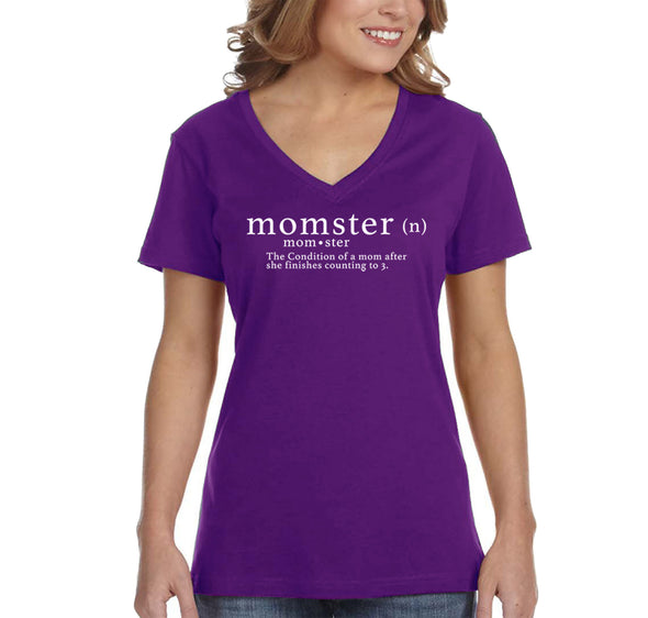Free Shipping Women's Momster Mom Funny Mother's Day V-Neck Short Sleeve T-Shirt Birthday Gift Spring Aunt Nana Mother Grandma Tee