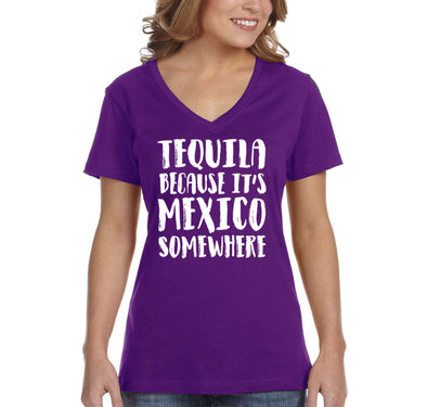 Free Shipping Women's Tequila It's Mexico Somewhere Cinco De Mayo Spring Break V-Neck Short Sleeve T-Shirt Birthday Gift Summer Party