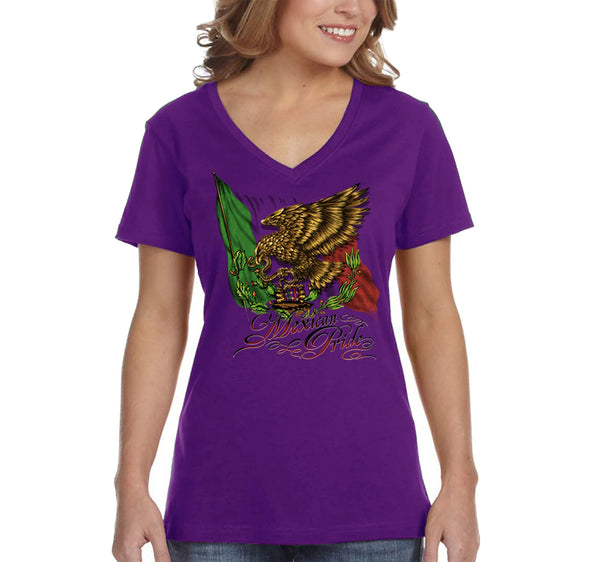 Free Shipping Women's Mexican Pride Eagle Flag La Bandera Cinco De Mayo Spring Break V-Neck Short Sleeve T-Shirt Birthday Gift Summer Party