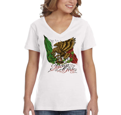 Free Shipping Women's Mexican Pride Eagle Flag La Bandera Cinco De Mayo Spring Break V-Neck Short Sleeve T-Shirt Birthday Gift Summer Party