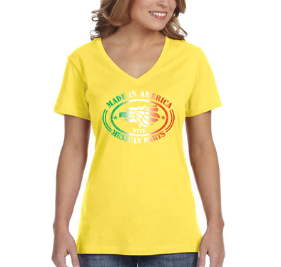 Free Shipping Women's Made in America Mexican Parts Pride Cinco De Mayo Spring Break V-Neck Short Sleeve T-Shirt Birthday Gift Summer Party