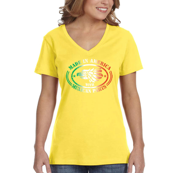 Free Shipping Women's Made in America Mexican Parts Pride Cinco De Mayo Spring Break V-Neck Short Sleeve T-Shirt Birthday Gift Summer Party