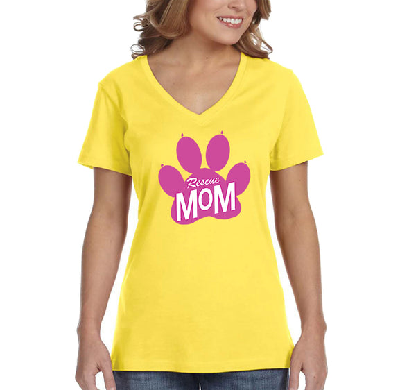 Free Shipping Women's Rescue Mom Cat Dog Animal Mother's Day V-Neck Short Sleeve T-Shirt Birthday Gift Aunt Nana Mother Grandma Tee