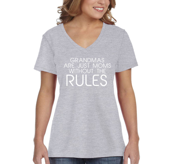Free Shipping Women's Grandma's Are Moms Without Rules Mother's Day V-Neck Short Sleeve T-Shirt Birthday Gift Aunt Nana Mother Grandma Tee