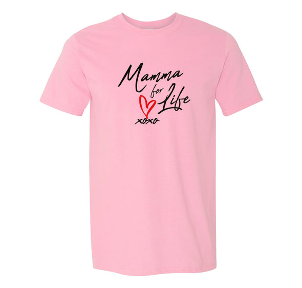 Free Shipping Men's Mamma Mama For Life XoXo Heart Mother's Day Crewneck Short Sleeve T-Shirt Birthday Gift Aunt Nana Mother Grandma Tee