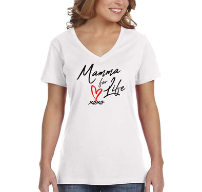 Free Shipping Women's Mamma Mama For Life XoXo Heart Mother's Day V-Neck Short Sleeve T-Shirt Birthday Gift Aunt Nana Mother Grandma Tee