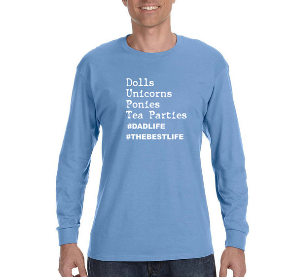 Free Shipping Men's Tea Parties Dolls # Dad Life Father's Day Long Sleeve T-Shirt Funny Birthday Gift Husband Grandpa Grandfather Tee