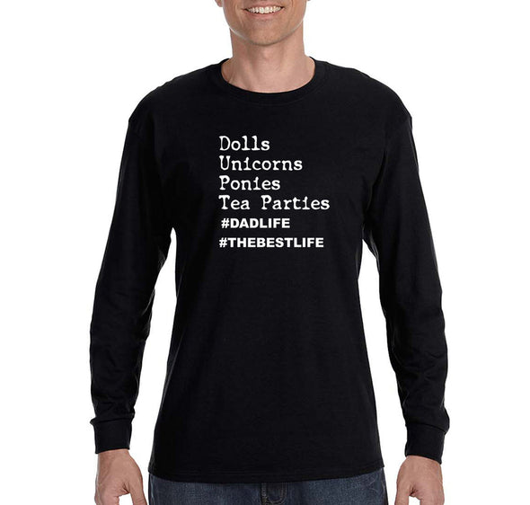 Free Shipping Men's Tea Parties Dolls # Dad Life Father's Day Long Sleeve T-Shirt Funny Birthday Gift Husband Grandpa Grandfather Tee