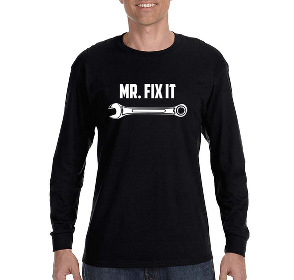 Free Shipping Men's Mr. Fix It Wrench Car Dad Father's Day Long Sleeve T-Shirt Funny Birthday Gift Husband Grandpa Grandfather Tee